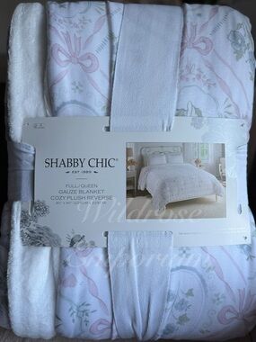 FARMHOUSE RACHEL ASHWELL SHABBY CHIC FLOWER GARDEN BOWS GAUZE THROW BLANKET